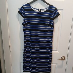 New York & Company Blue and Black Striped Midi Dress